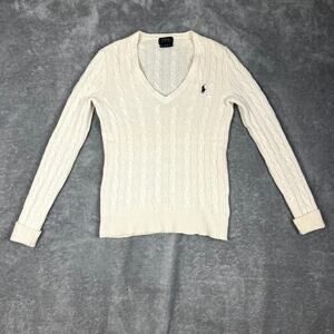 Polo Ralph Lauren Sweater Womens XS Cream Cashmere Cable Knit Preppy